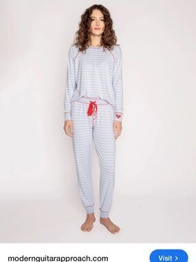 P.J. Salvage Light Blue Embroidered Heart Pajama Set Women’s XS